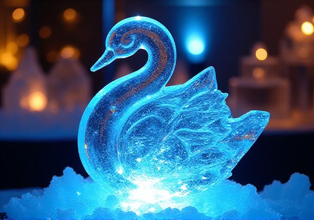 Detailaufnahme einer glänzenden Eisskulptur auf einem Event